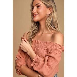 Lulus Sweet One Rusty Rose Off-the-shoulder Top Pink - Size L